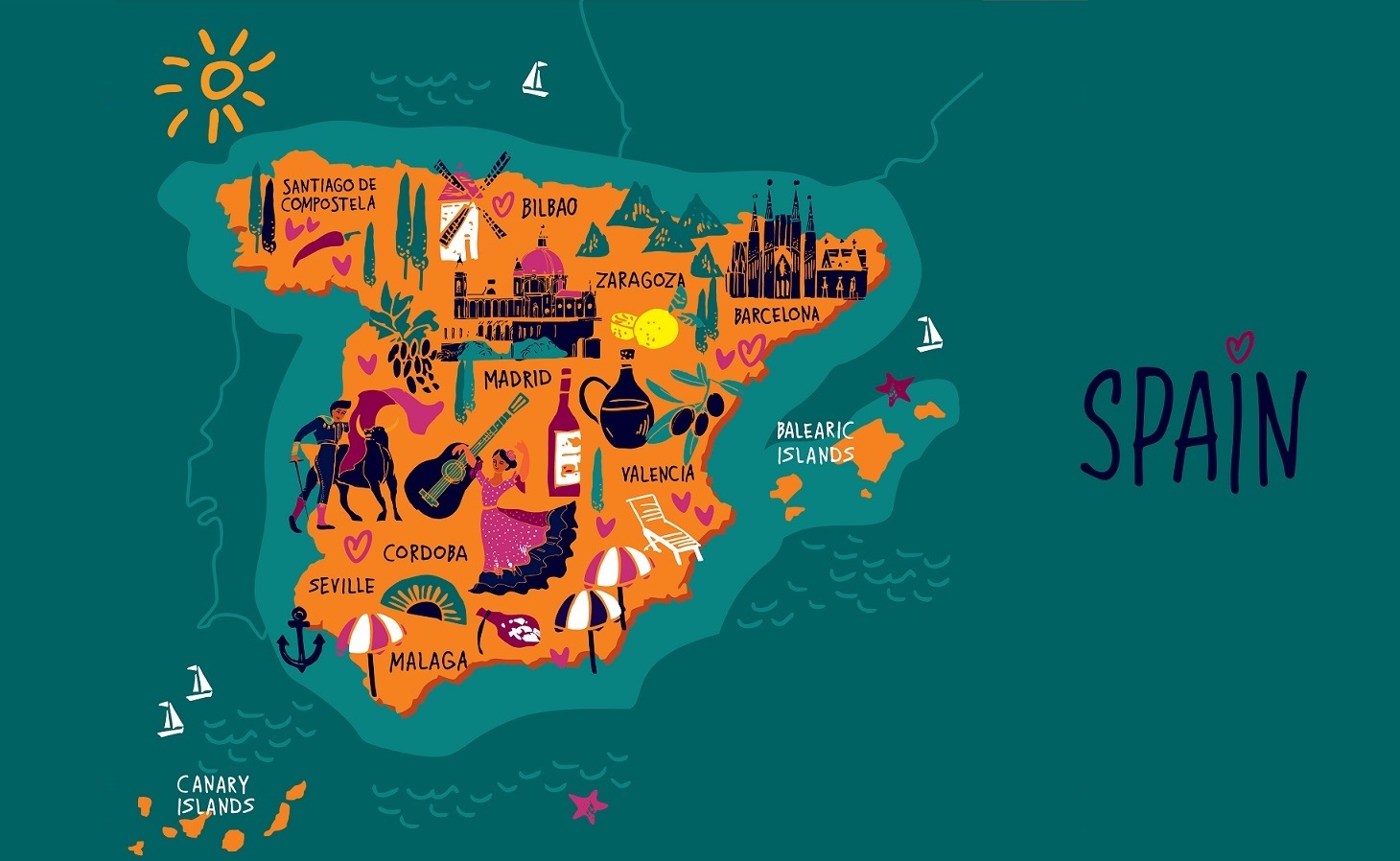 cartina disegnata della Spagna