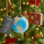 Natale 2021: un augurio speciale ai viaggiatori! Paline di natale, mappamondo, passaporto, valigia