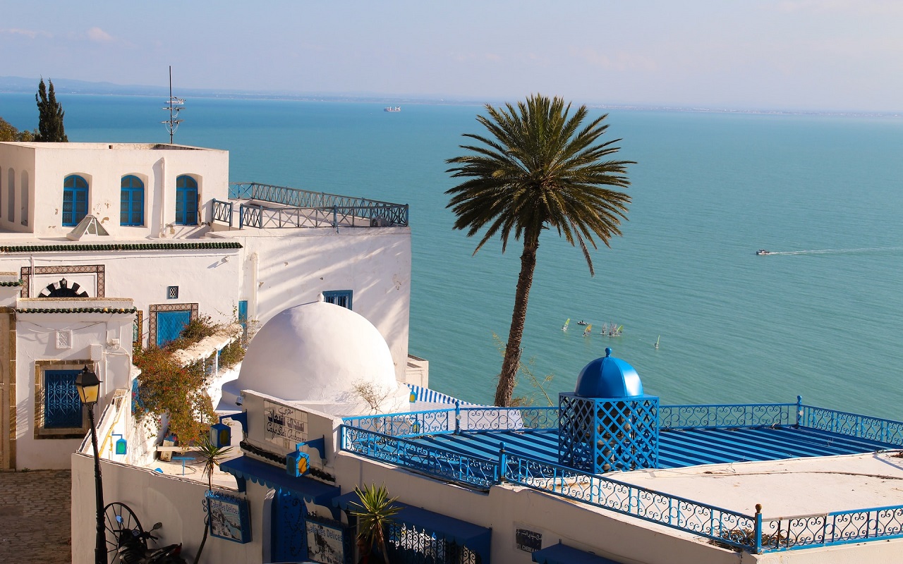 Cosa mangiare in Tunisia. Vista di Sidi Bou Said dall'alto.